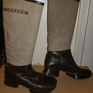 Prada Stacked Heel Riding Boots